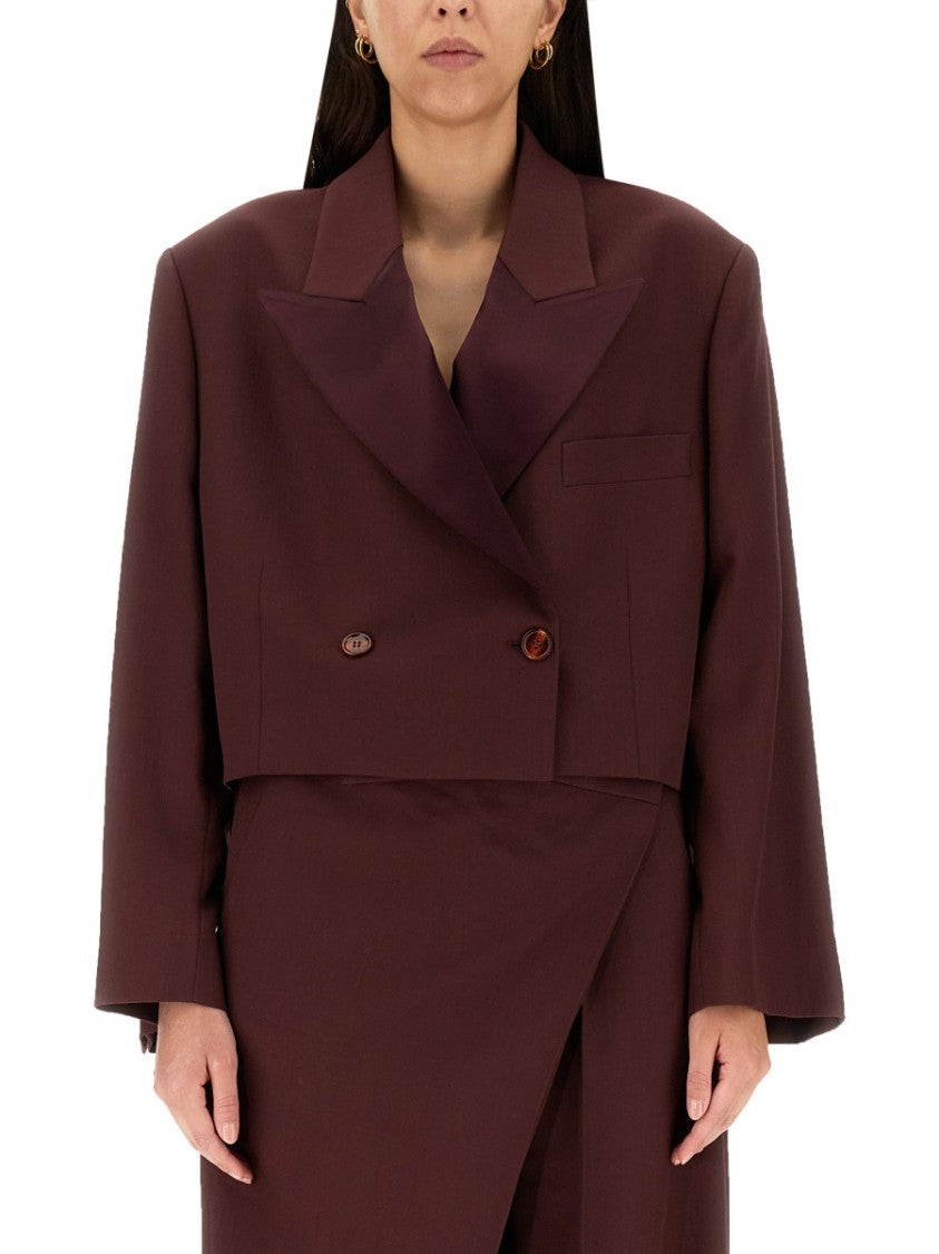 Acne Studios Cropped Brown Wool Blend Jacket With Peaked Lapels
