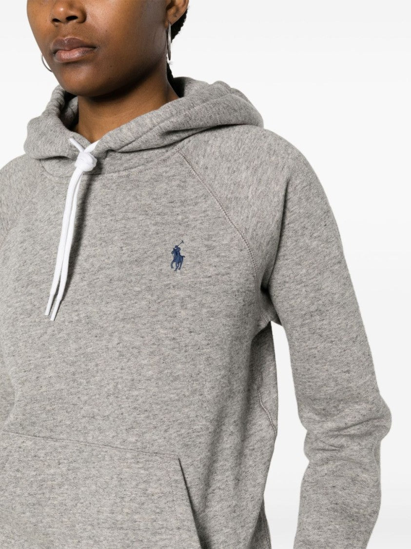 Polo Ralph Lauren Heather Grey Hooded Sweatshirt With Embroidered Detail