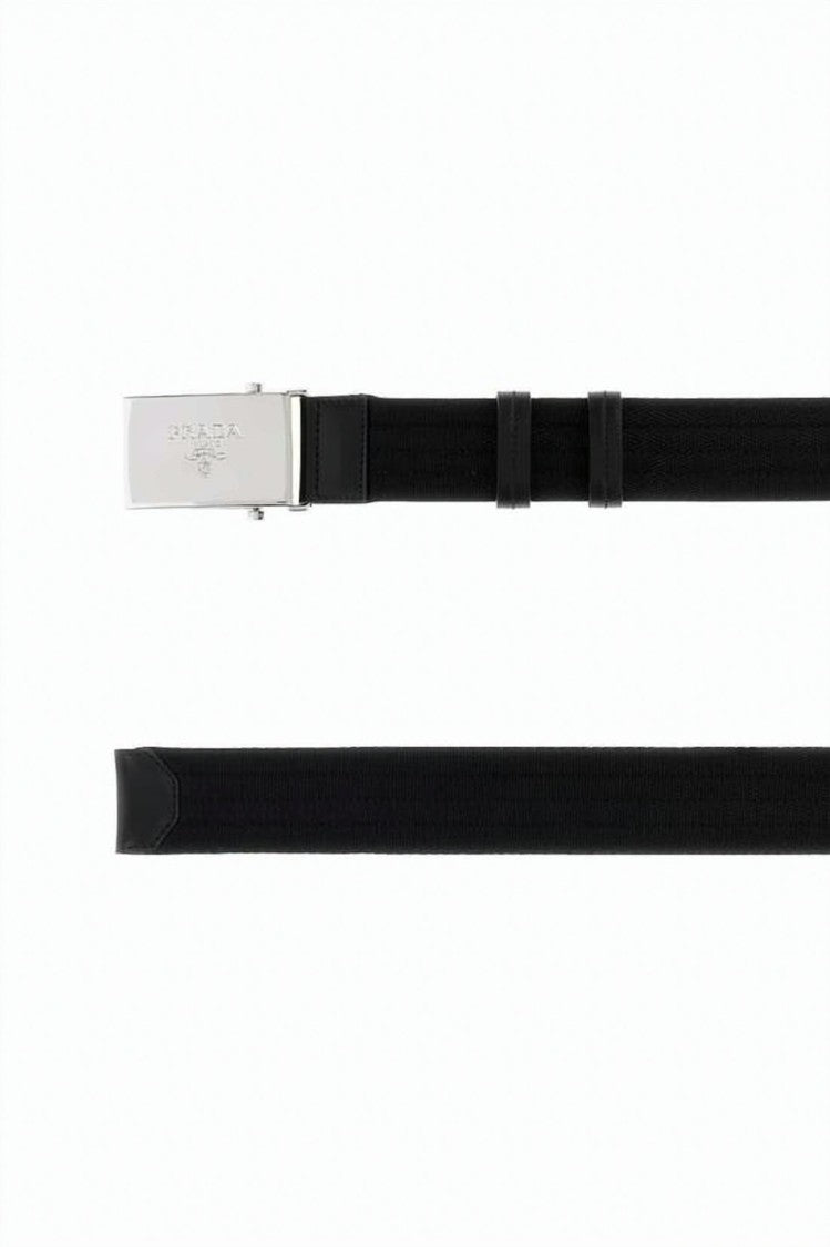 Prada Black Fabric Strap Belt With Polished Steel Buckle