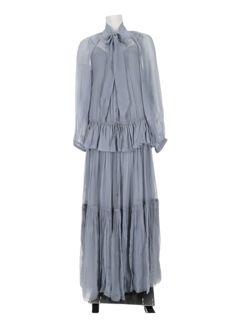 Chloé Flowing Silk Maxi Dress With Lavallière Neckline