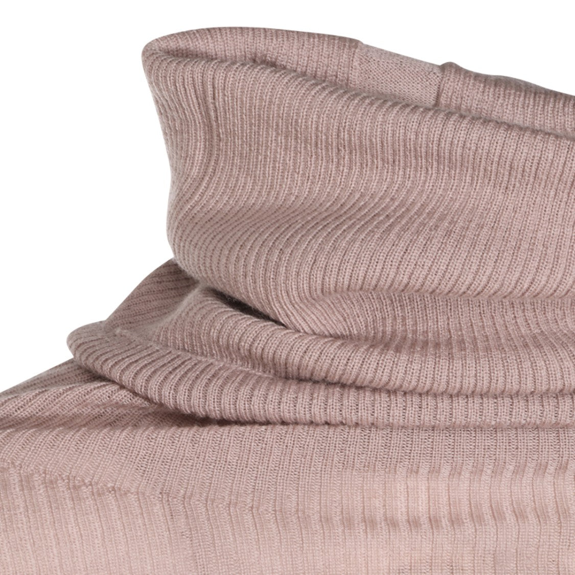 Rick Owens Rose Wool Knit Sweater With High Collar And Ribbed Texture