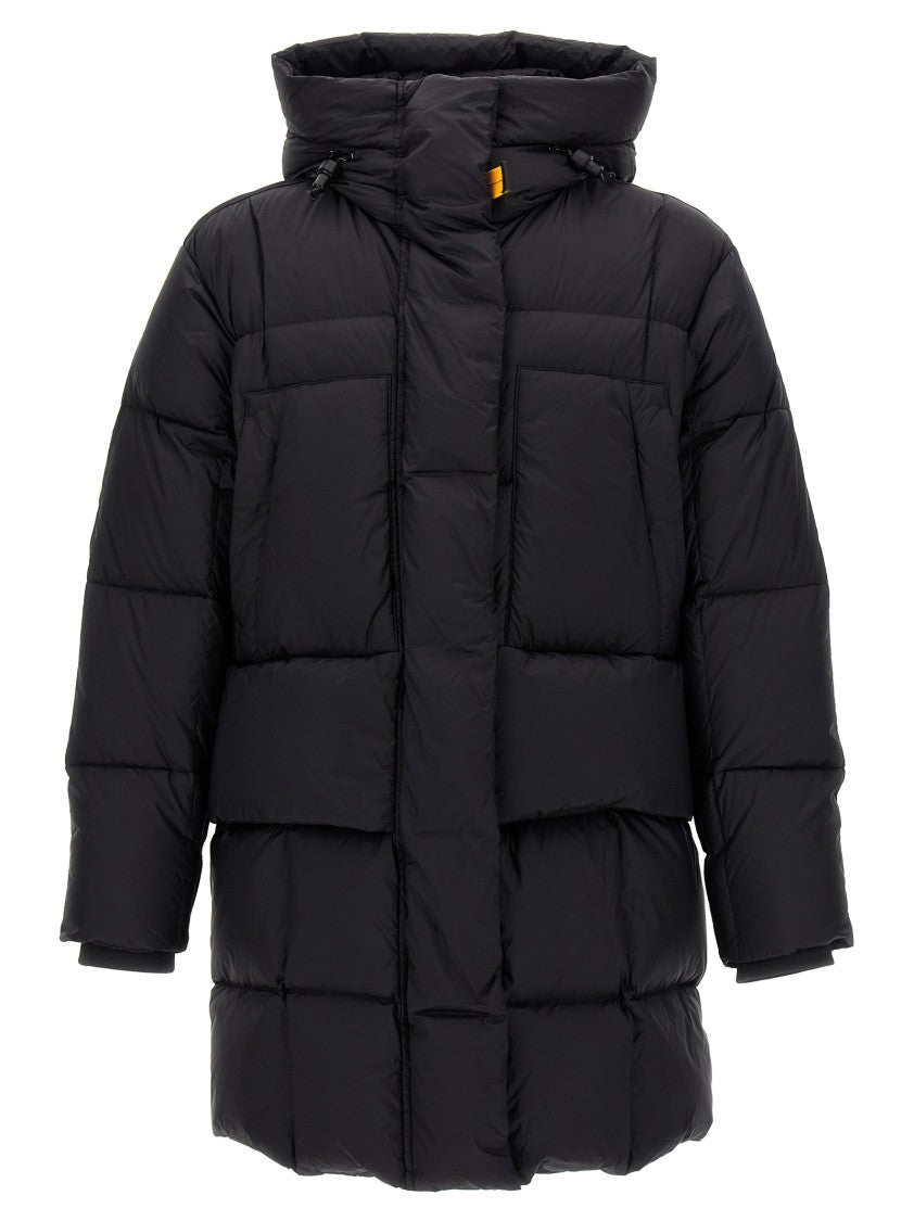 Parajumpers Puffy Quilted Black Nylon Down Jacket With Adjustable Hood And Functional Pockets