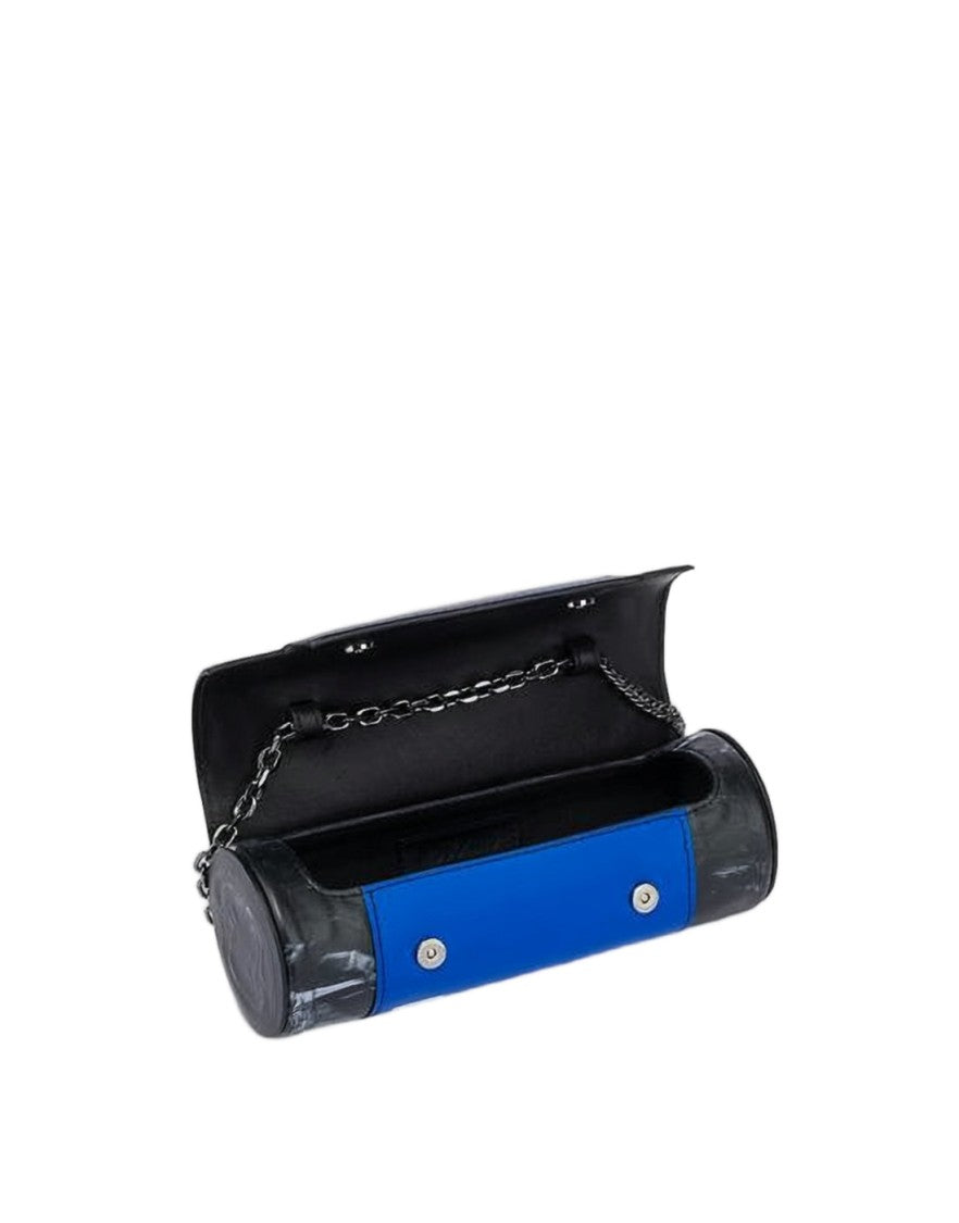 Moschino Cylindrical Black Clutch With Glossy Finish