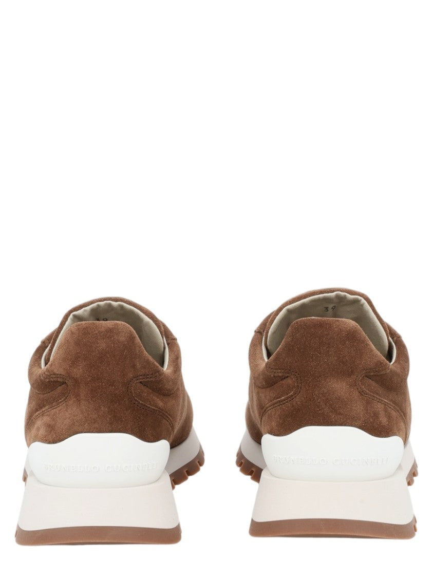 Brunello Cucinelli Suede Leather Sneakers With White Accents And Textured Outsole