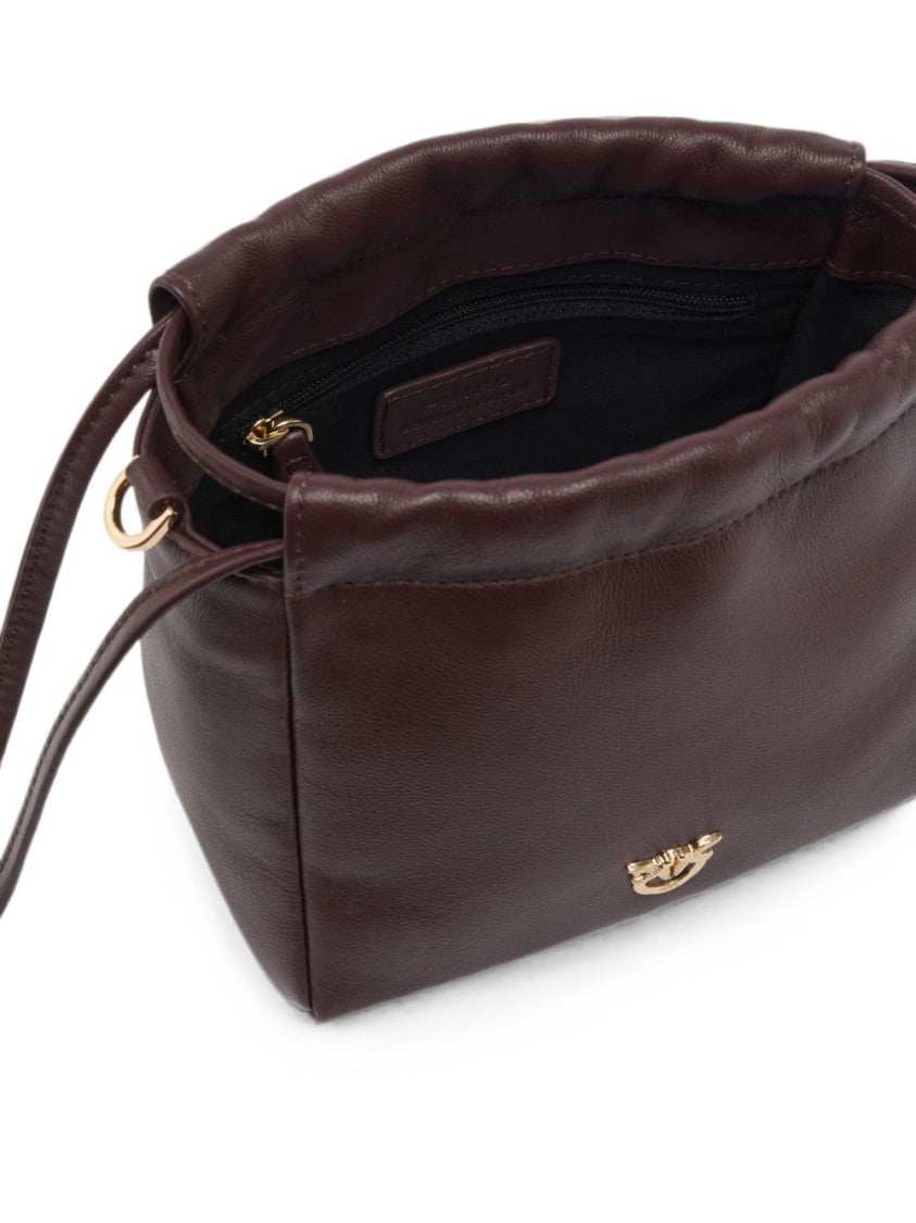 Pinko Structured Gathered Top Leather Shoulder Bag