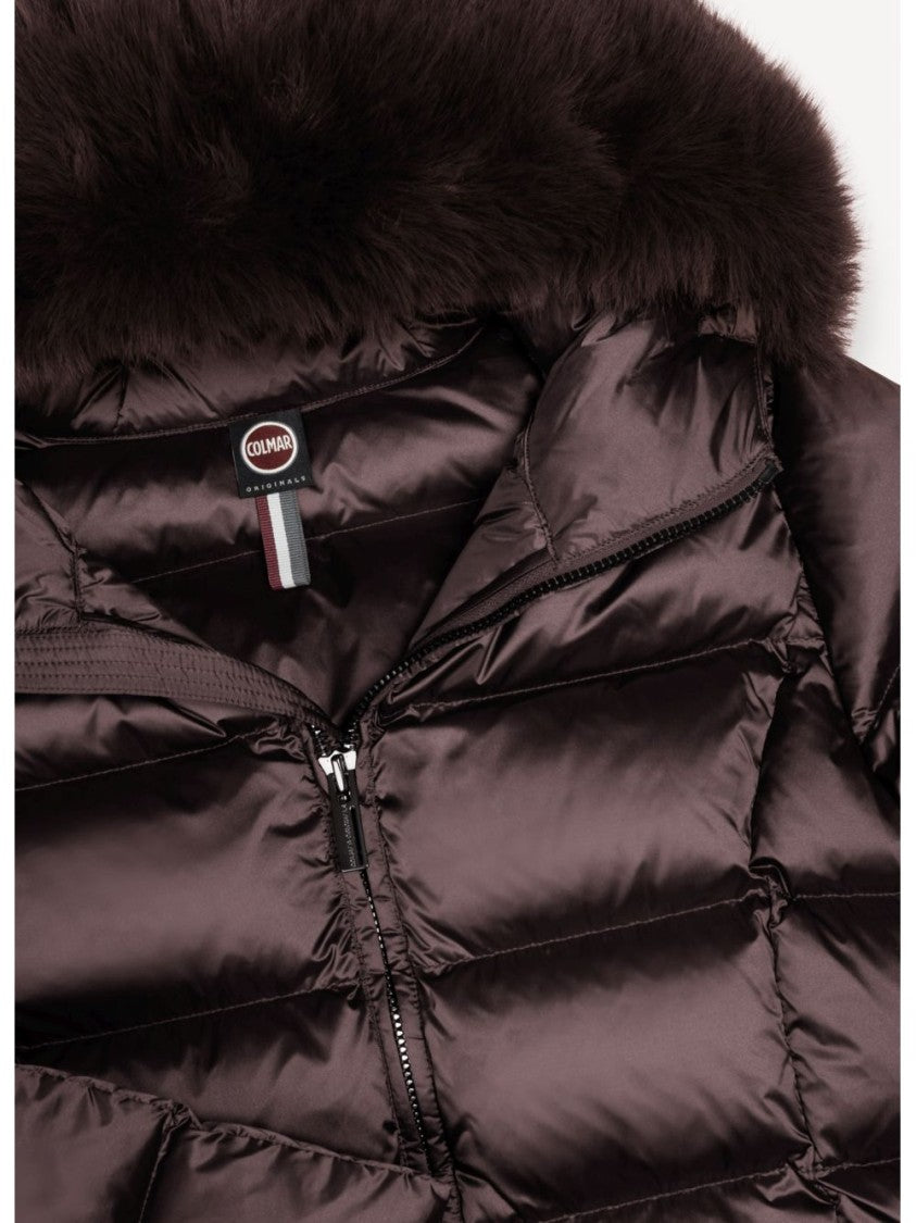 Colmar Plush Fur Trim Hooded Long Down Coat