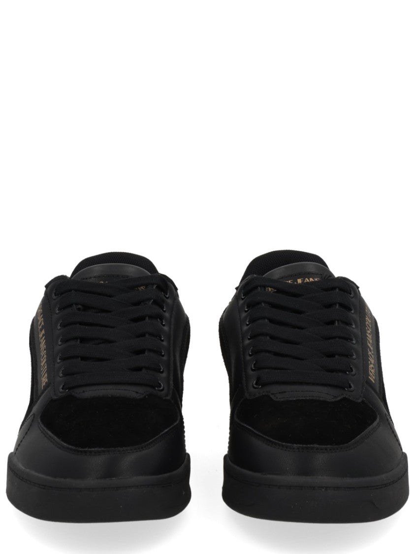 Versace Jeans Couture Lace-Up Black Sneakers With Textured Accents