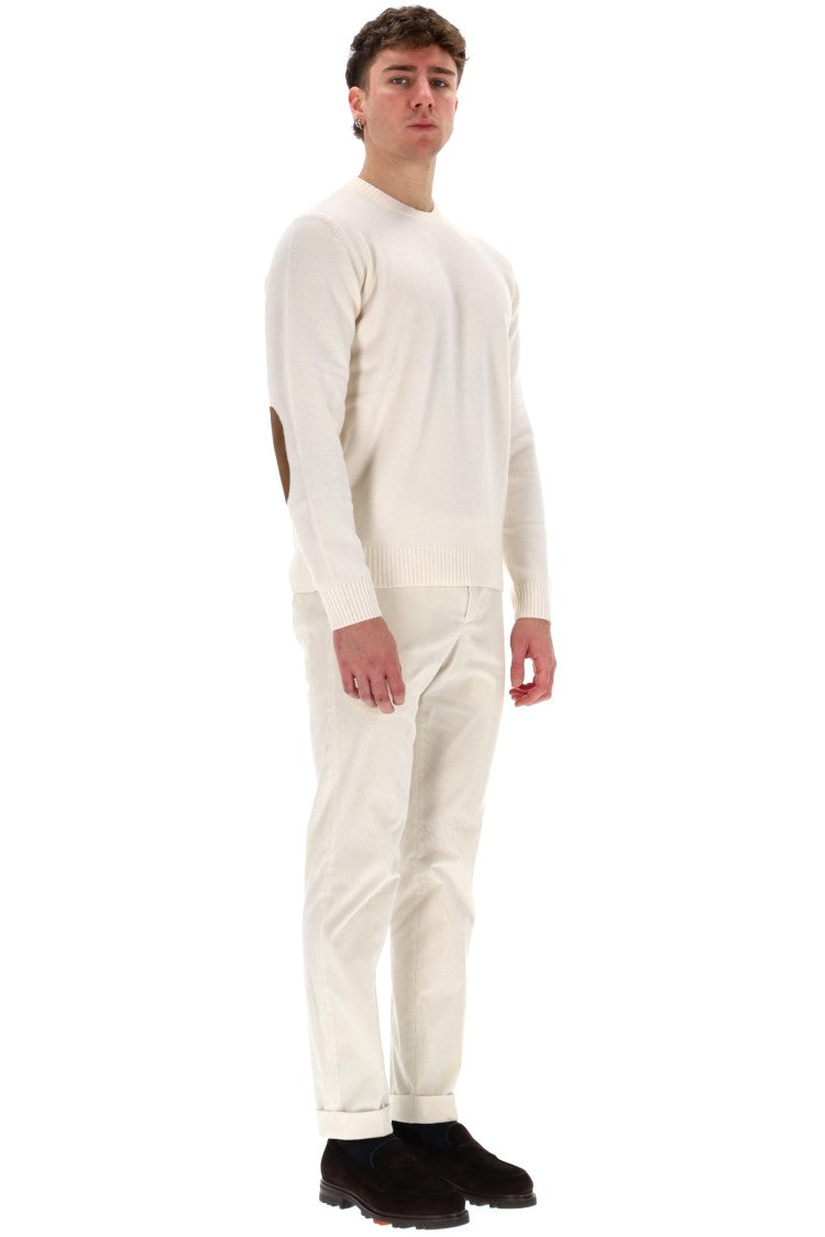 Herno Wool-Cashmere Crewneck Sweater With Suede Patches