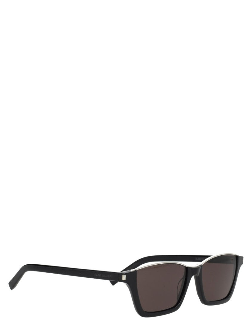 Saint Laurent Rectangular Frame Sunglasses With Glossy Black Finish