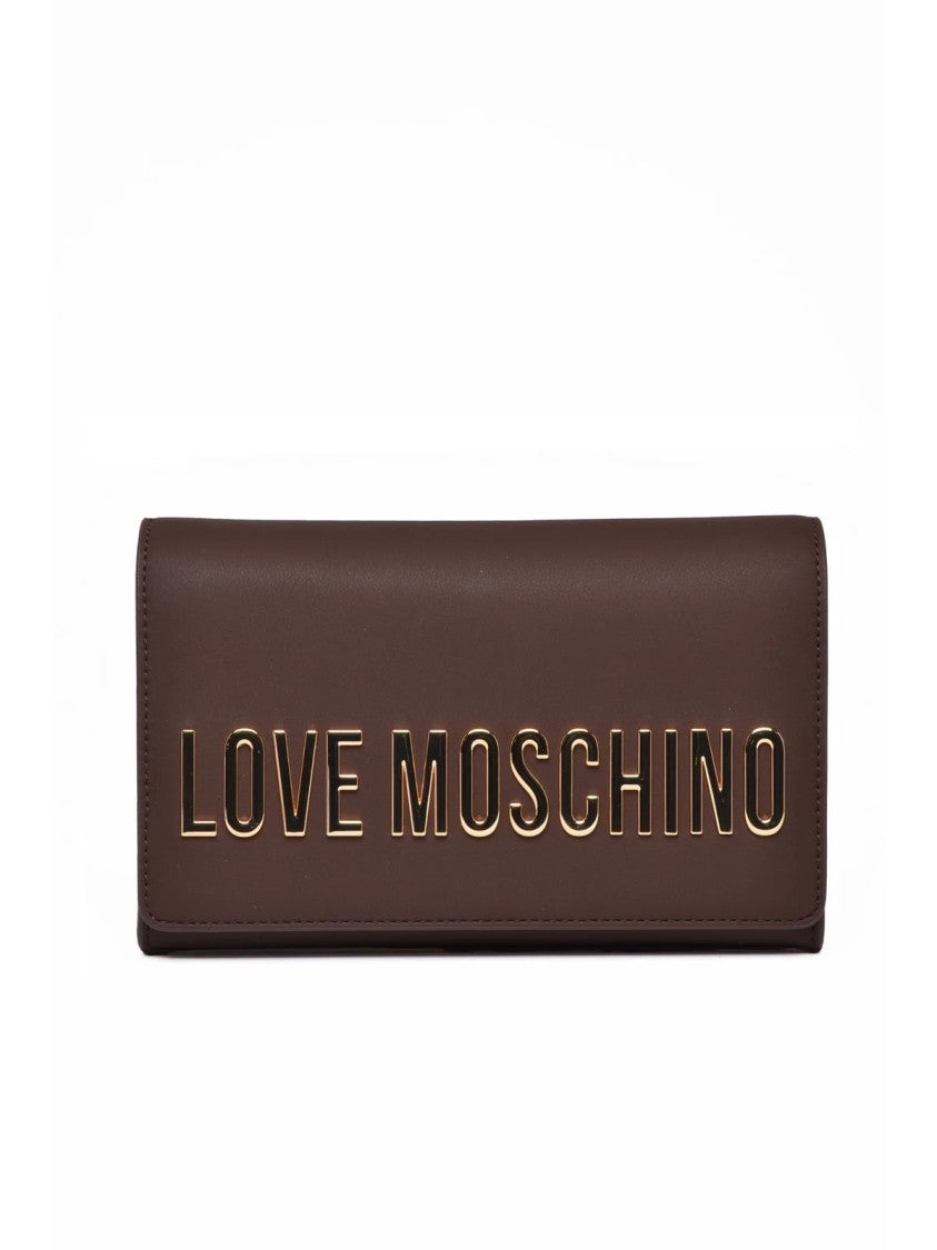 Love Moschino Smooth Brown Crossbody Bag With Gold Chain Strap