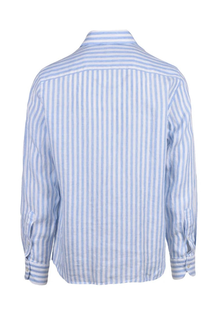 Ghirardelli Light Blue/White Linen Men's Linen Shirt