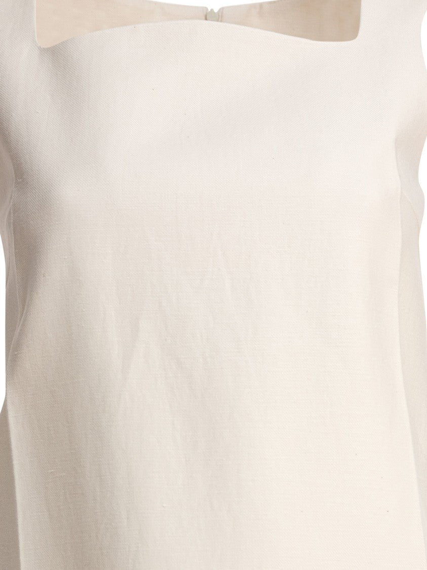 Sandbeige Sleeveless Cotton-Linen Blend Dress