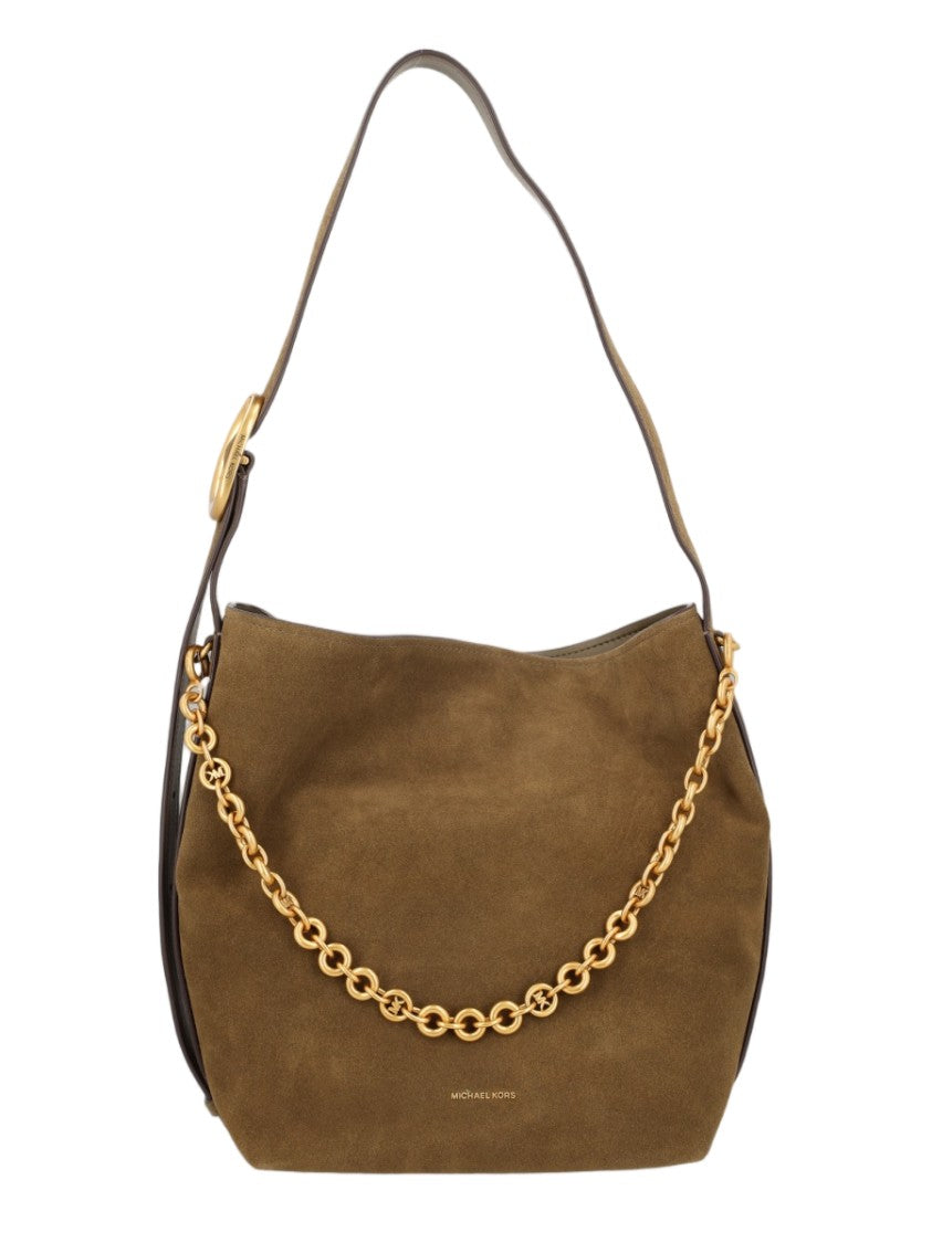 Michael Michael Kors Large Suede Leather Tote Bag With Gold-Tone Chain Detail