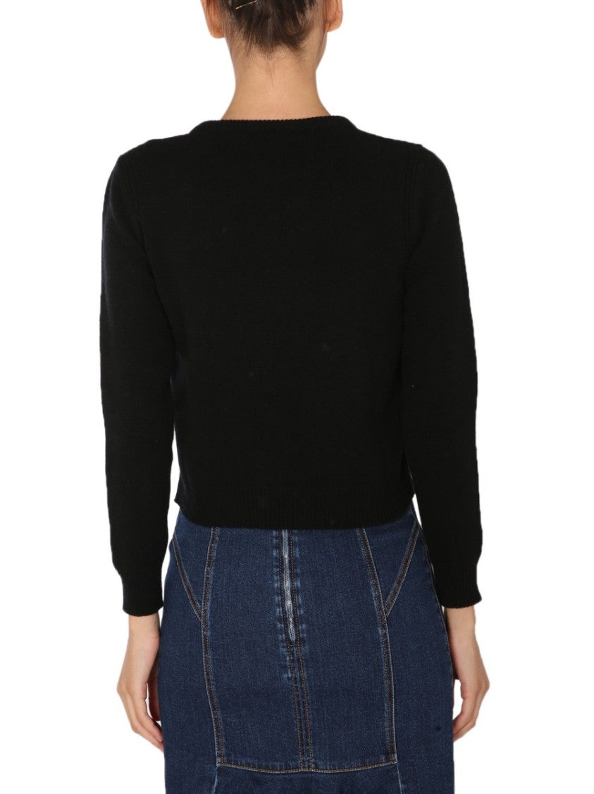 Alberta Ferretti Cropped Black Crew Neck Sweater