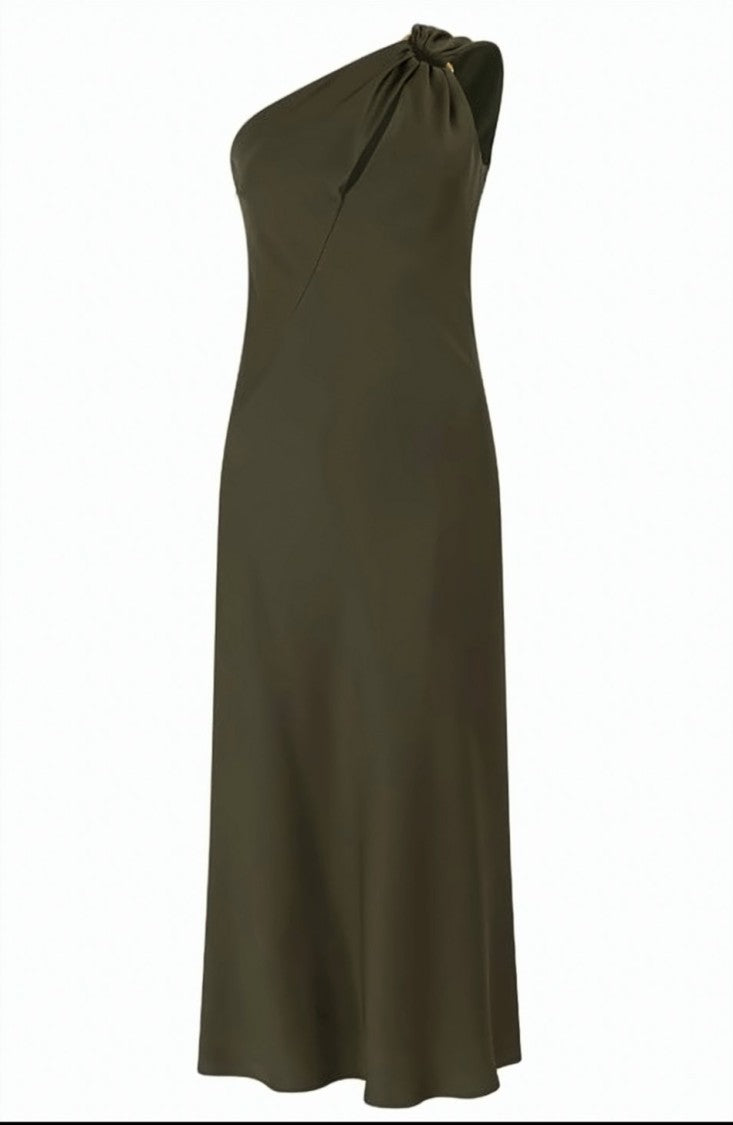 Max Mara Olive One Shoulder Midi Dress