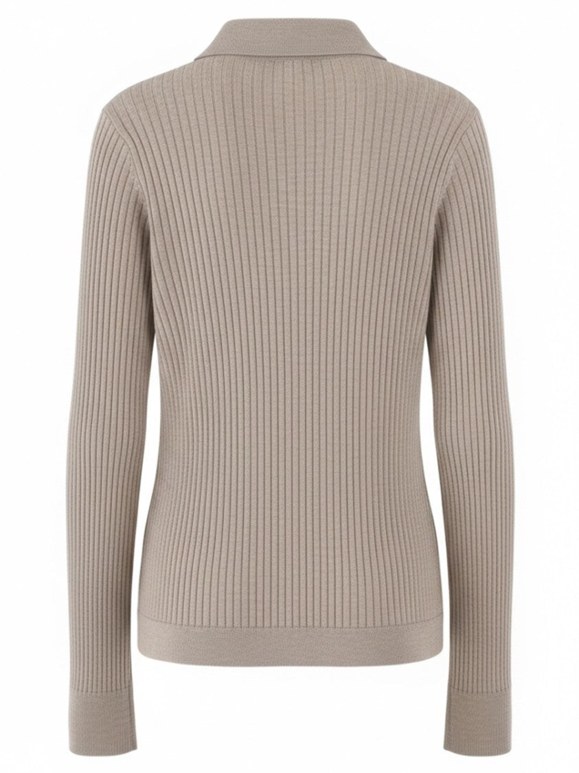 Max Mara Ribbed Knit Cashmere-Silk Polo Shirt