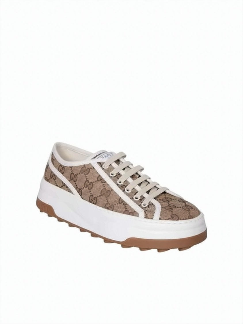 Gucci Monogram Canvas Low-Top Sneakers With White Trim