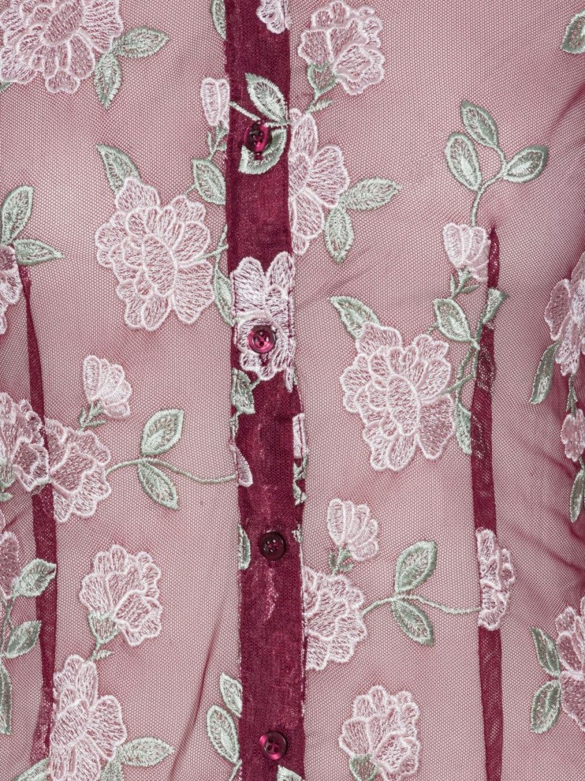 Rotate Sheer Floral Embroidery Shirt With Classic Collar