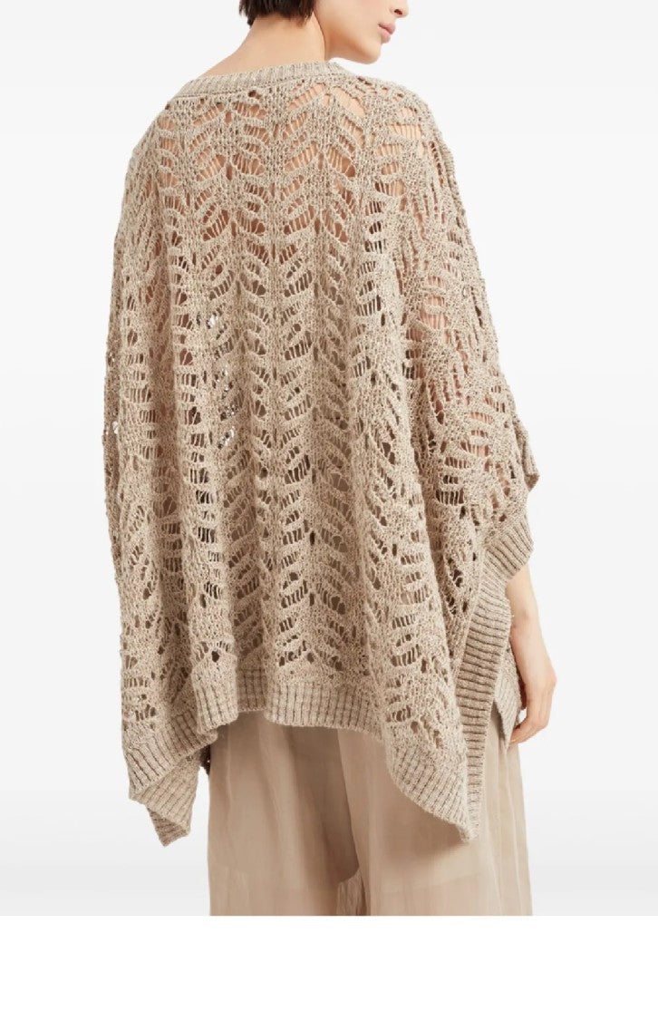 Brunello Cucinelli Open-Knit Lightweight Top With Wide Sleeves