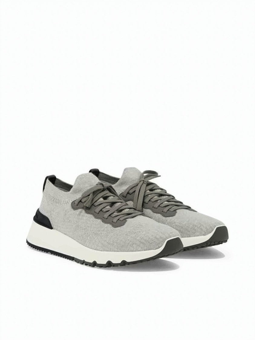 Brunello Cucinelli Low-Profile Knitted Fabric Sneakers With Textured Rubber Outsole