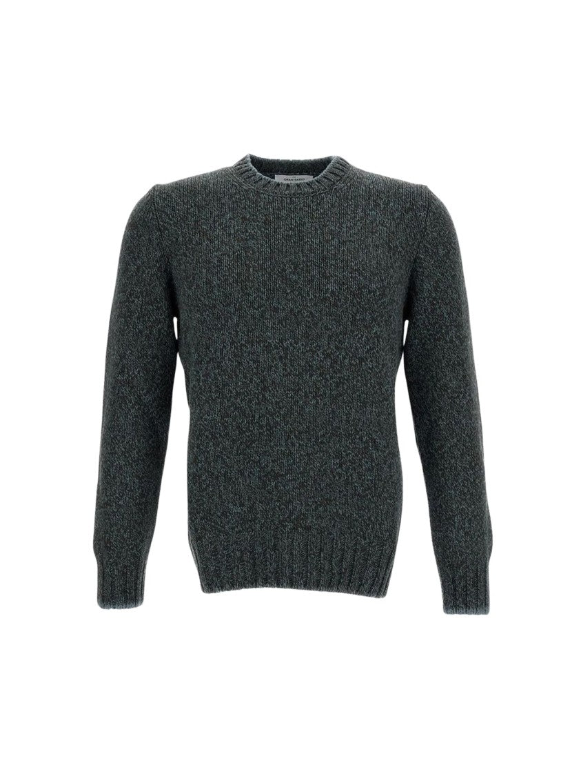 Gran Sasso Grey Textured Knit Wool Crewneck Sweater