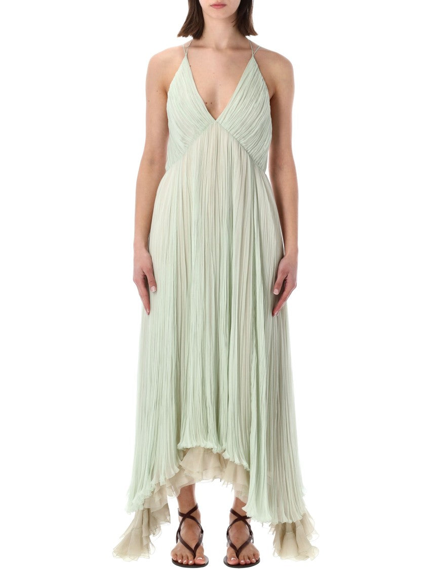 Alberta Ferretti Chiffon Pleated Open Back Maxi Dress