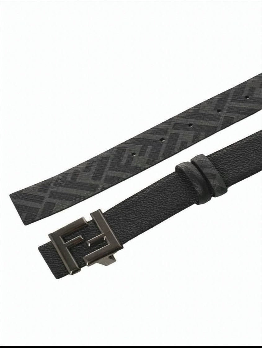 Fendi Textured Black Calf Leather Belt With Interlocking Buckle