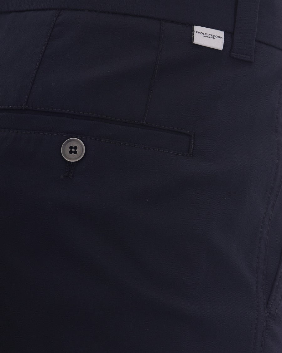 Paolo Pecora Navy Blue Chino Pants With Cuffed Hems And Structured Fabric