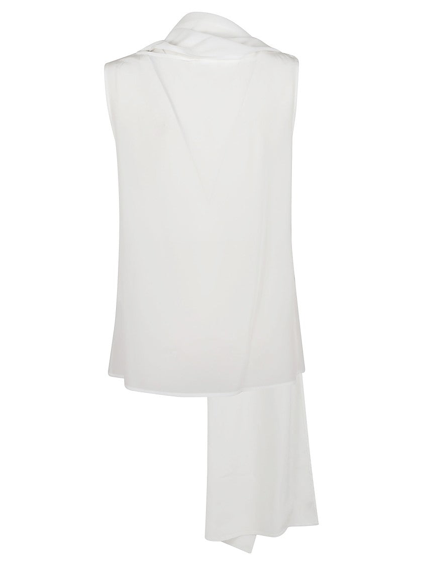 Parosh Sleeveless Silk Shirt With Draped Scarf Detail
