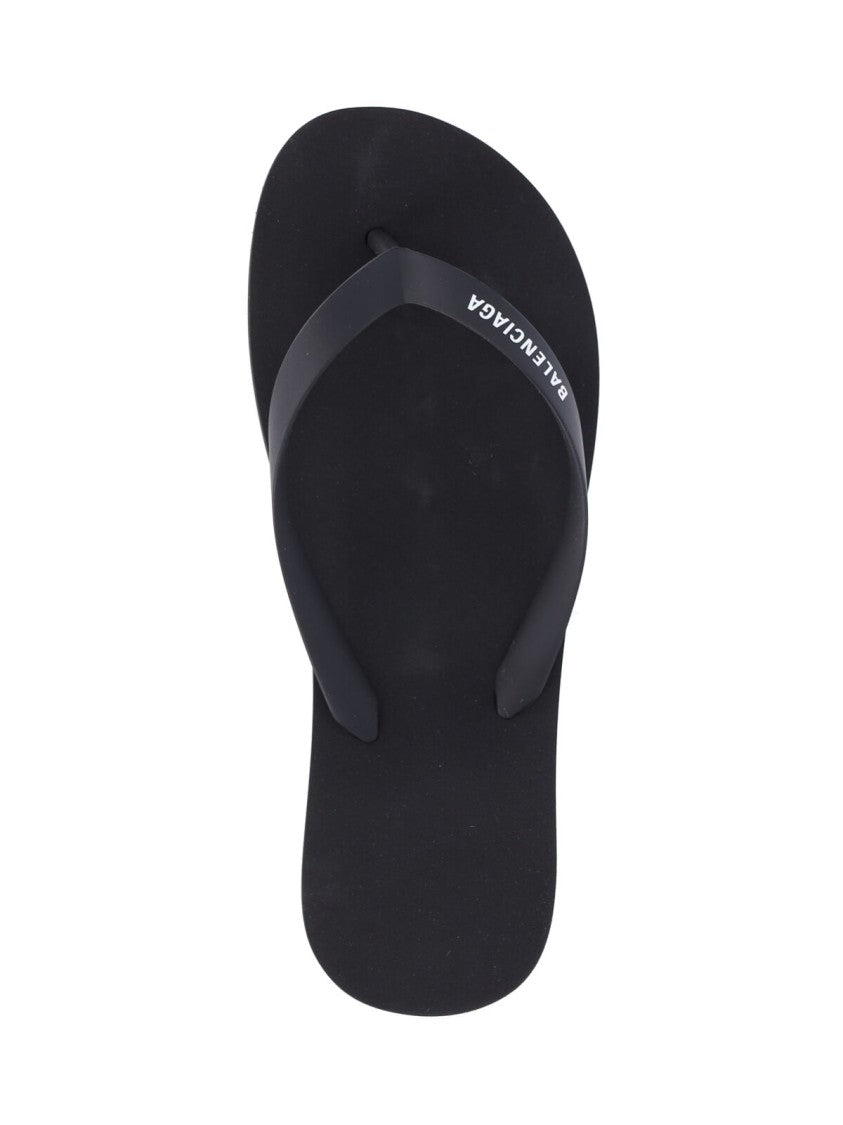 Balenciaga Black Thong Sandals With Logo Detail