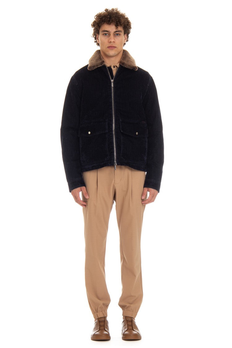 Moorer Flocked Denim Bomber Padded