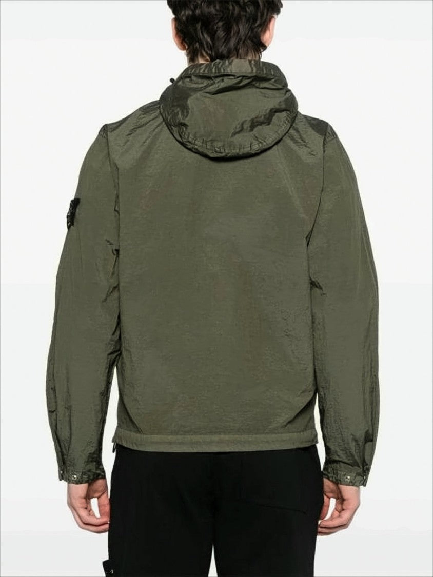 Stone Island Lightweight Hooded Green Jacket With Zipper Closure