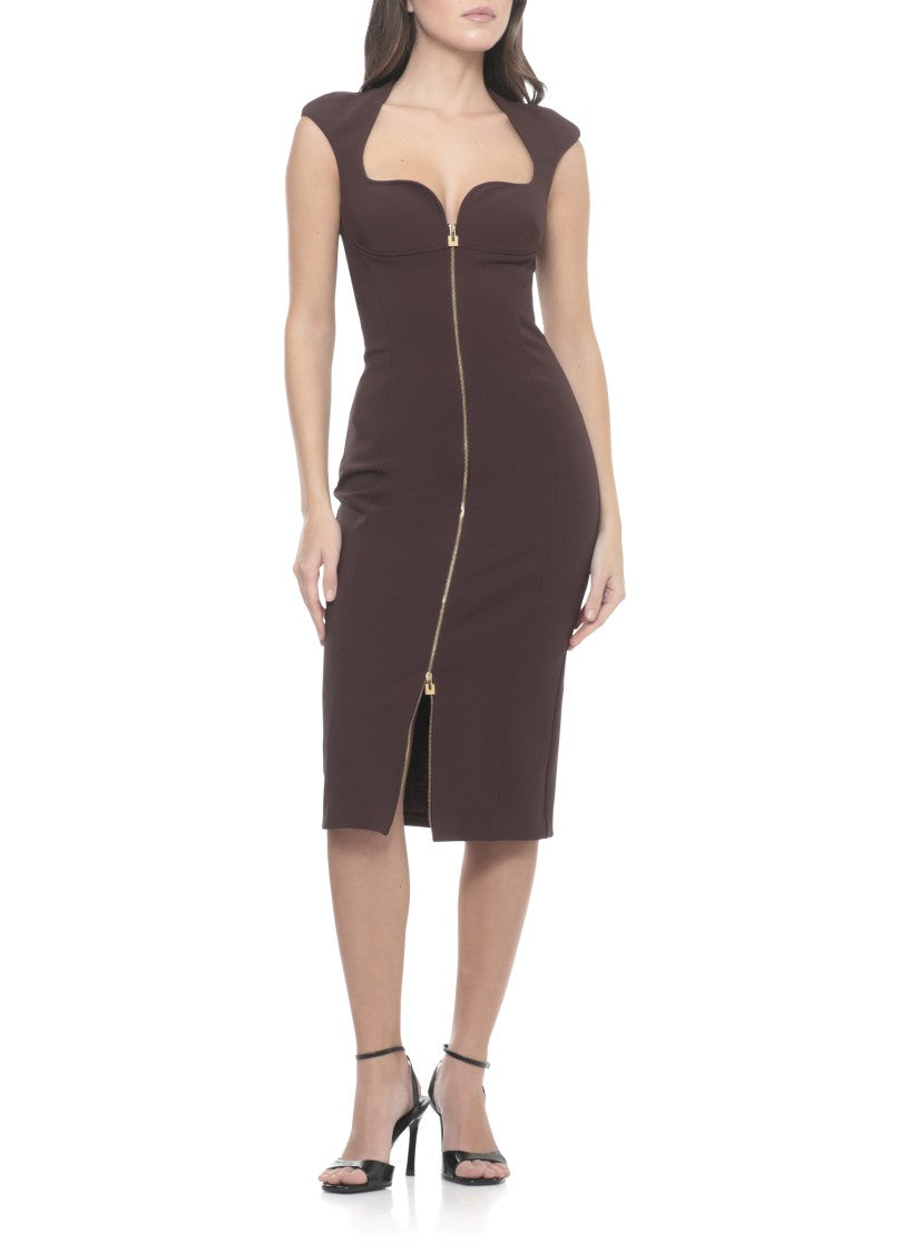 Elisabetta Franchi Fitted Midi Dress With Front Zip And Cutout Detail