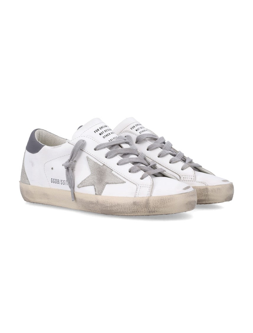 Golden Goose Vintage-Effect White Leather Low-Top Sneakers With Gray Suede Star