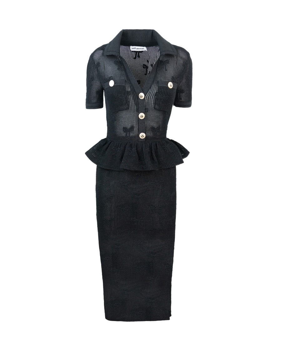 Self-Portrait Black Bow Crochet Midi Dress