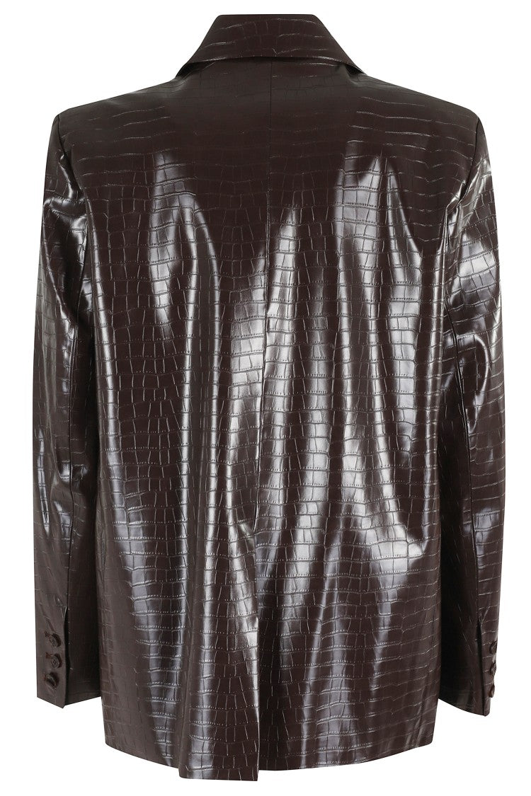 Isabelle Blanche Structured Dark Brown Croc Print Blazer