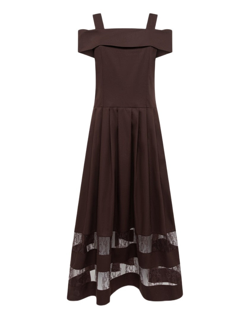 Blugirl Midi Dress With Off-Shoulder Bardot Neckline And Floral Lace Accents