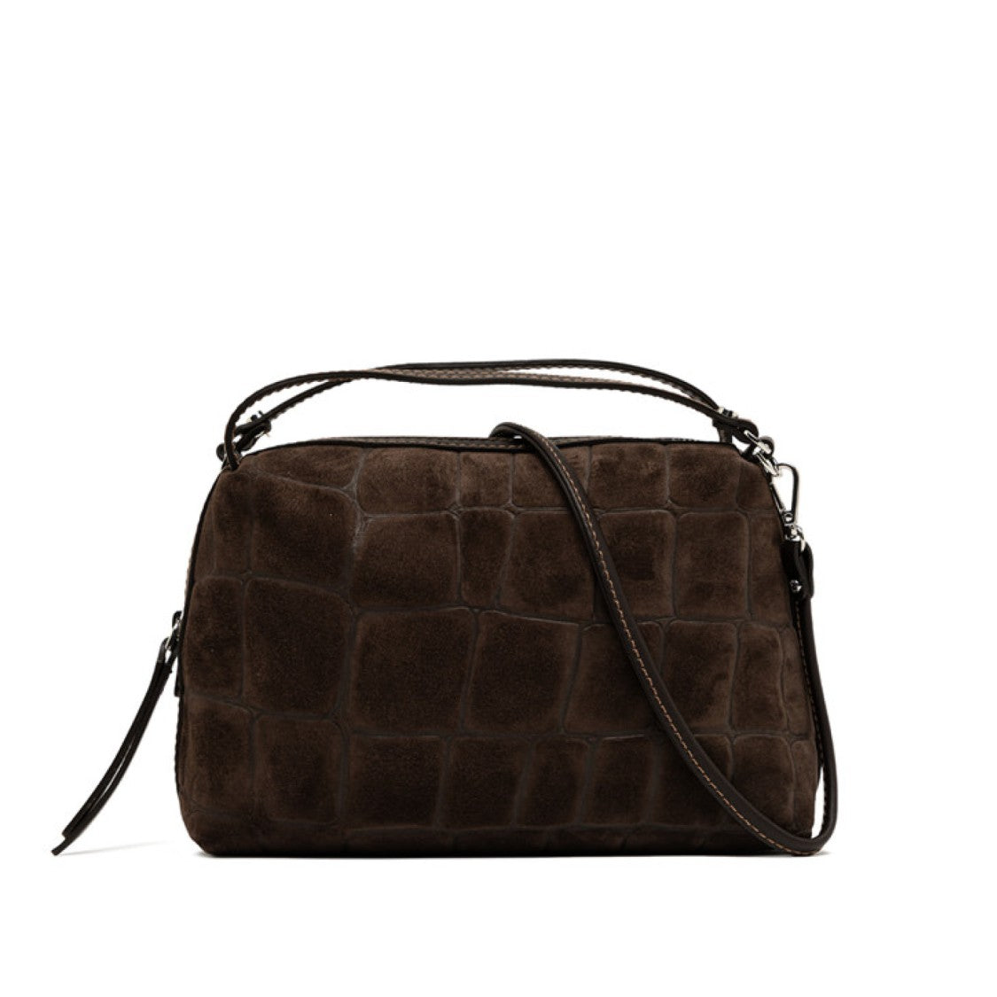 Gianni Chiarini Coffee Alifa Croc-Embossed Suede Bag