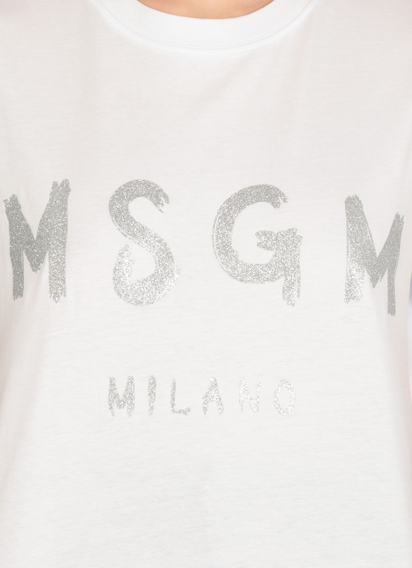 Msgm White Cotton T-Shirt