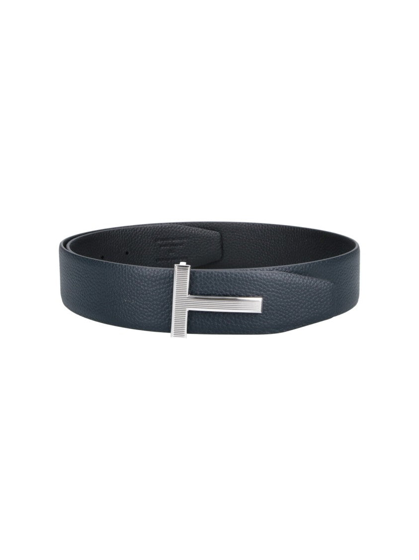Tom Ford Textured Leather Belt With Distinctive 'T' Buckle