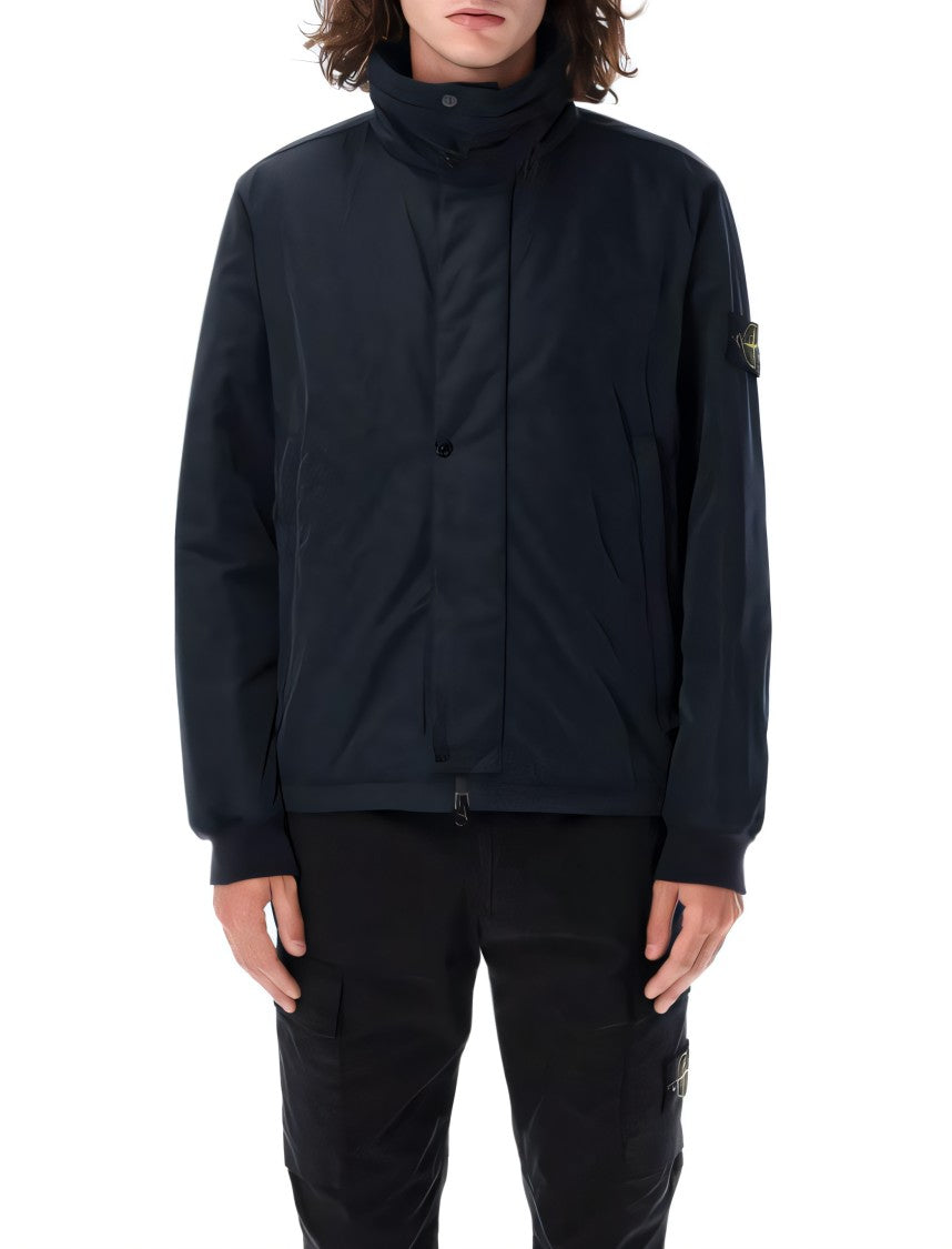 Stone Island Black Stone Island Jacket With High Collar And Logo Patch