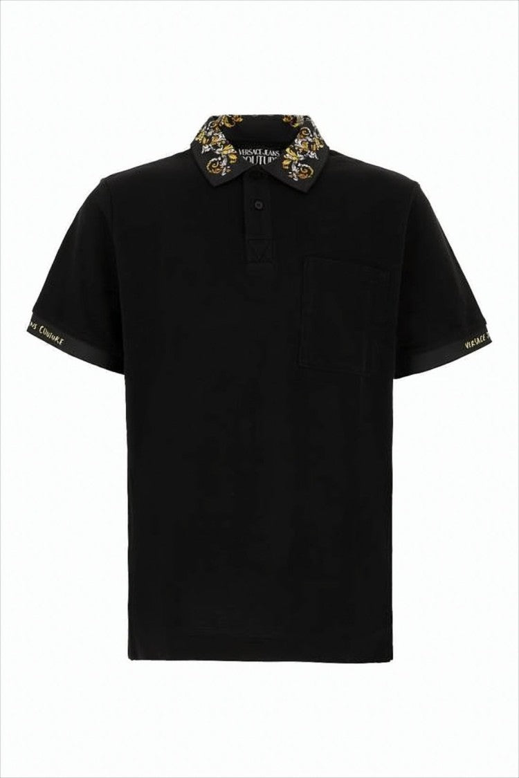Versace Short-Sleeve Black Polo Shirt With Gold Detailing
