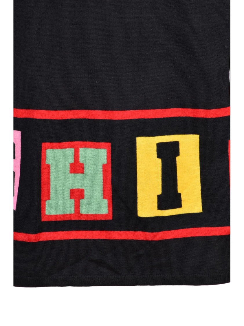 Comme Des Garçons Black Block Lettering Acrylic-Blend Crewneck Sweater