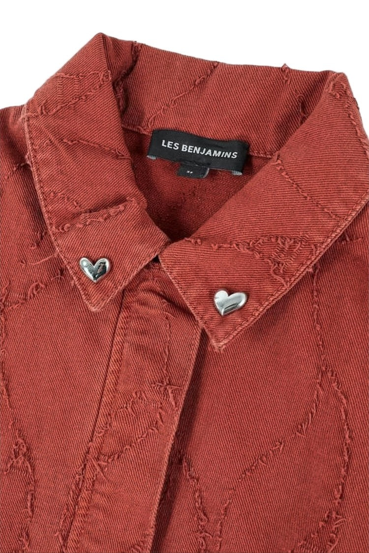 Moschino Textured Brown Cropped Vest With Heart-Shaped Pins