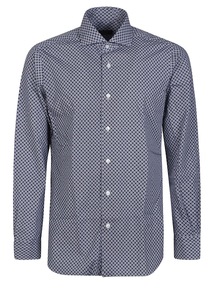 Barba Napoli Geometric Patterned Cotton Neck Shirt