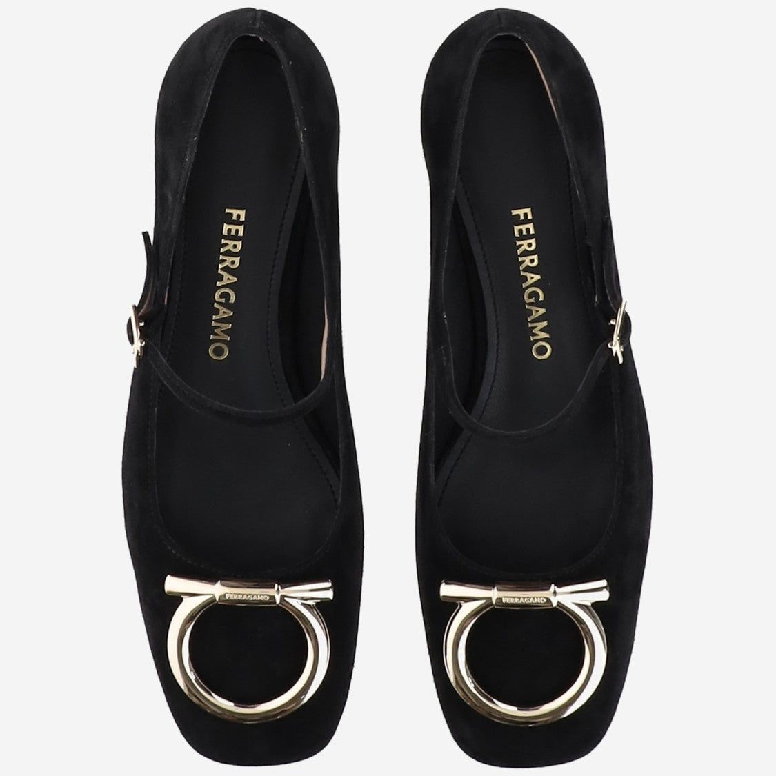 Salvatore Ferragamo Leather Ballerinas With Square Toe And Adjustable Strap Closure