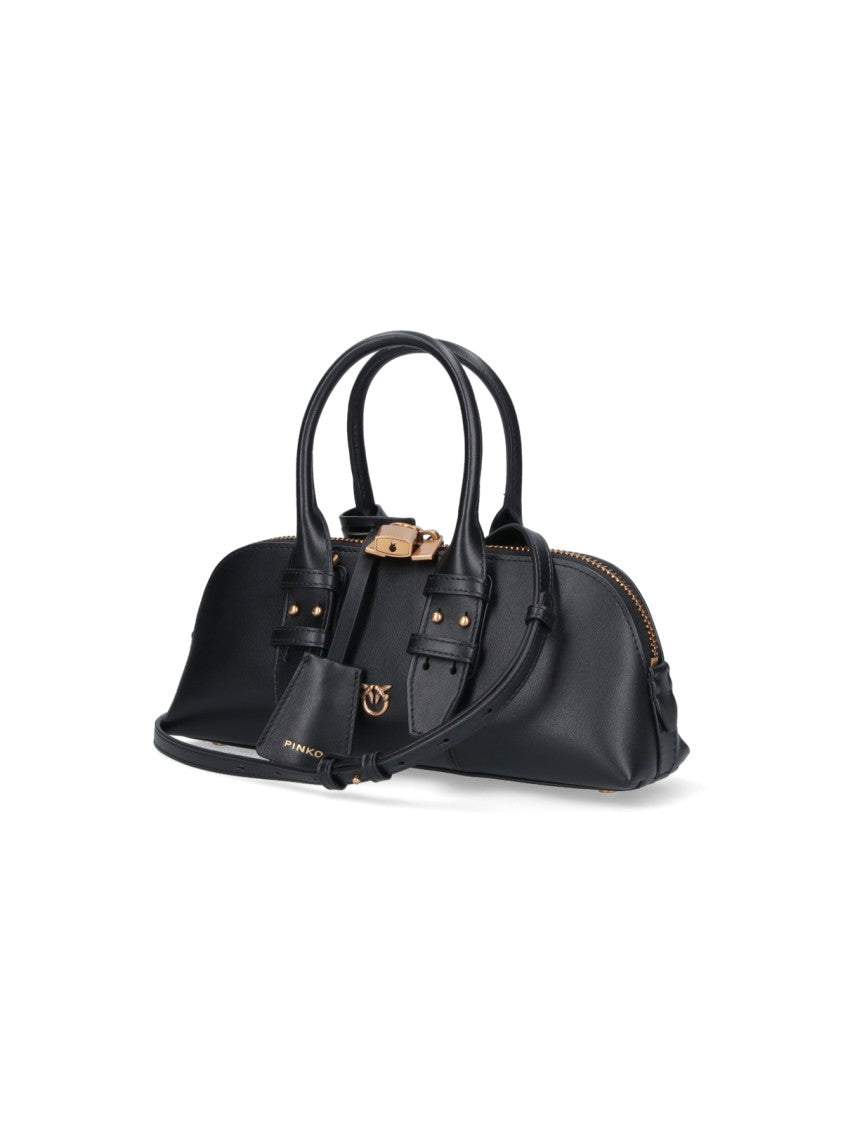 Pinko Structured Black Handbag With Detachable Shoulder Strap