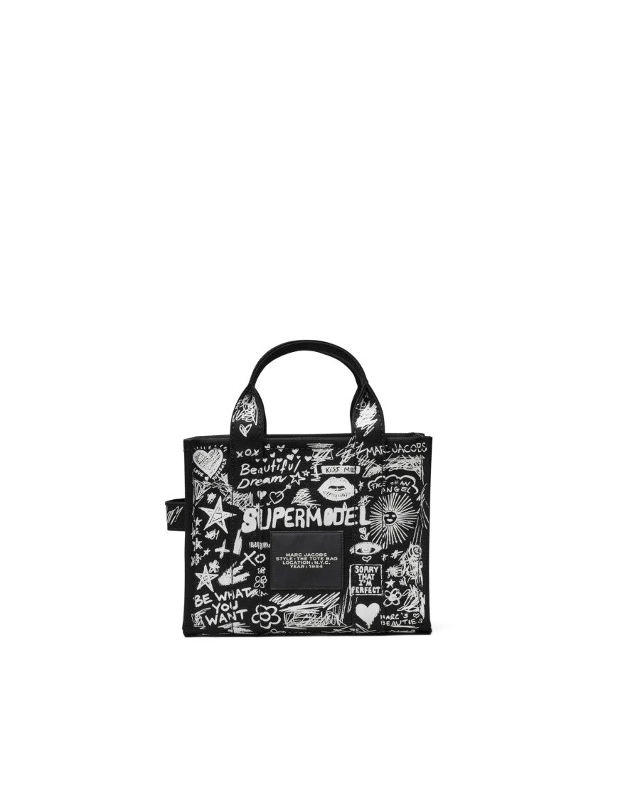 Marc Jacobs Textured Cotton Canvas Small Tote With Punk Scribble Print