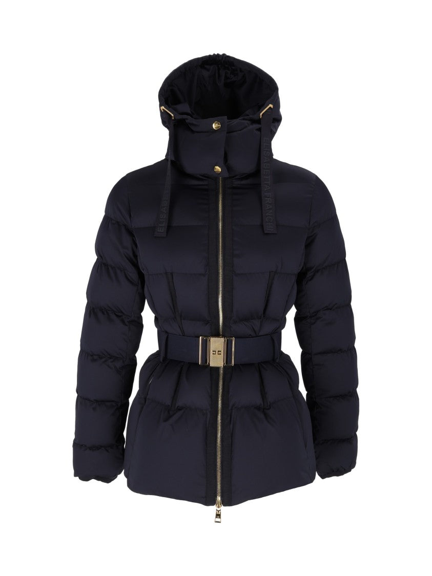 Elisabetta Franchi Black Padded Belted Hooded Jacket