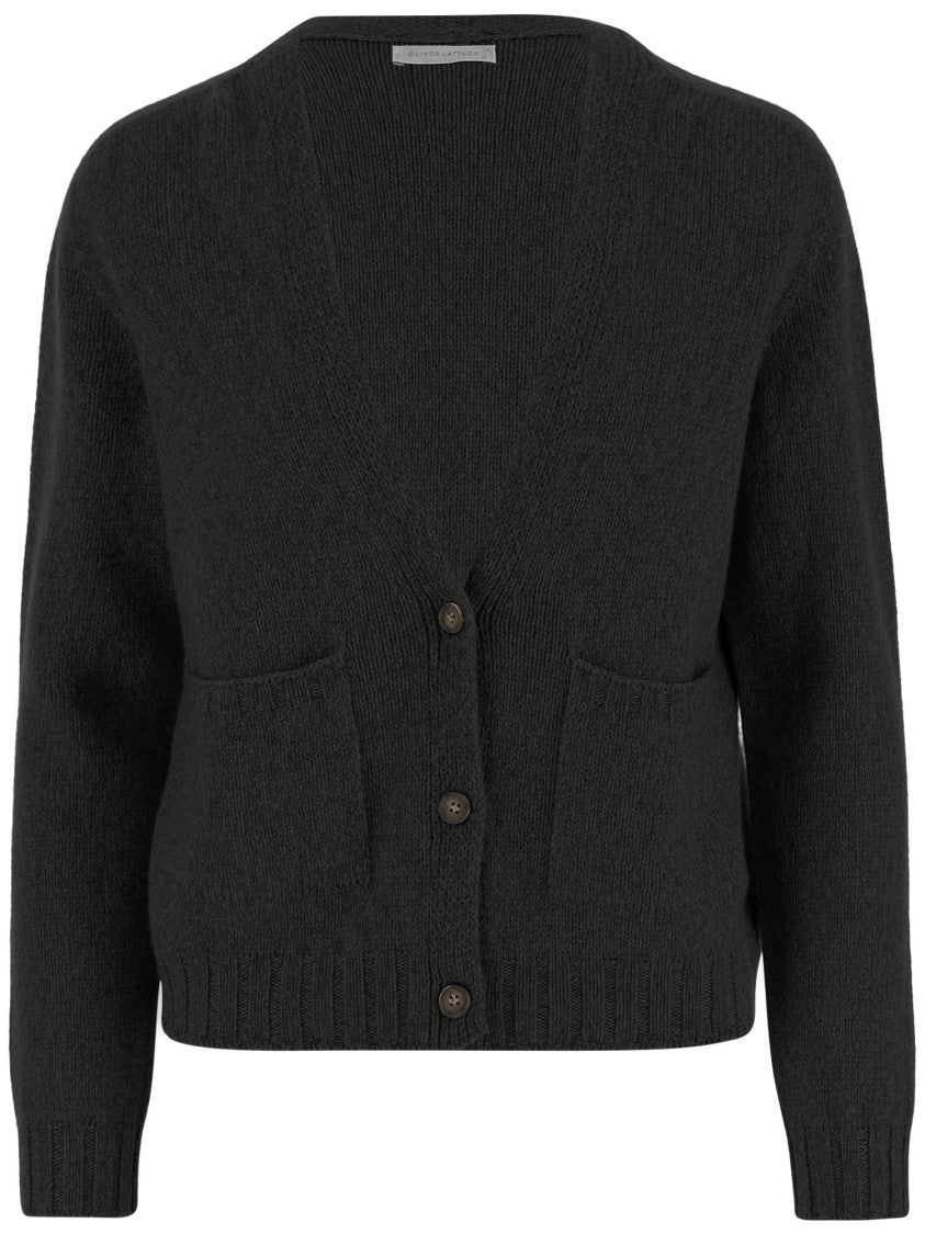 Oliver Lattughi V-Neck Black Cashmere Cardigan